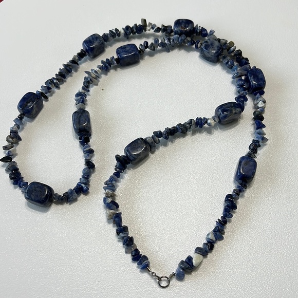 Vintage Jewelry - Vintage Sodalite Chunky Polished Necklace Sterling Clasp